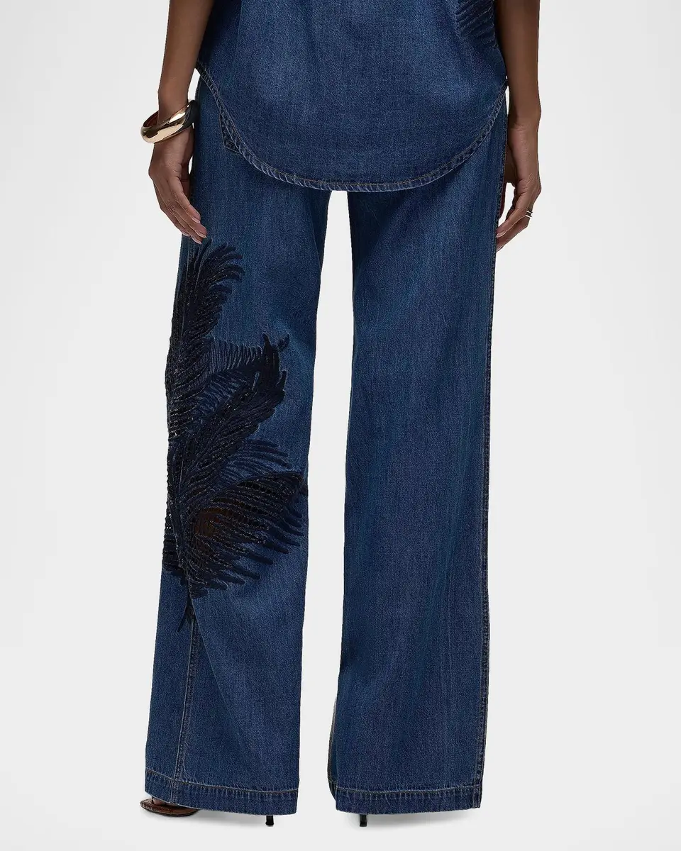 Hudson Rylee Embroidered Palm Wide-Leg Jeans | Thumbnail 3 Hudson Rylee Embroidered Palm Wide-Leg Jeans | Thumbnail 3