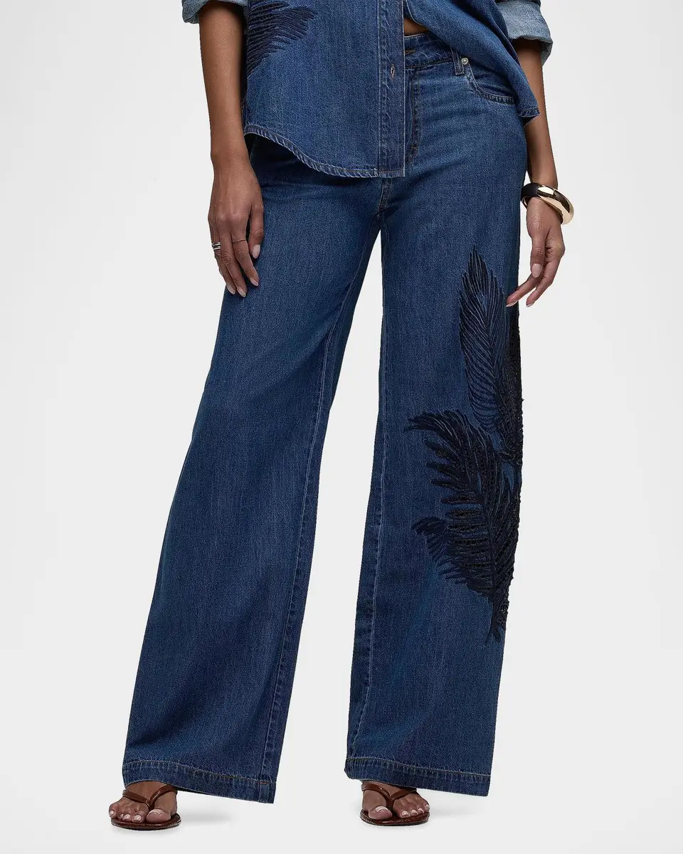 Hudson Rylee Embroidered Palm Wide-Leg Jeans | Thumbnail 4 Hudson Rylee Embroidered Palm Wide-Leg Jeans | Thumbnail 4