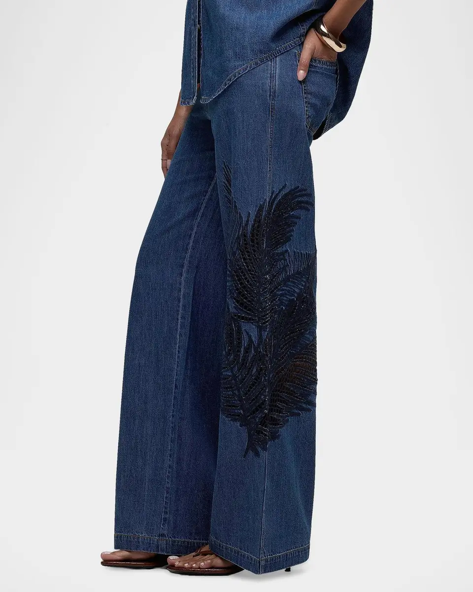 Hudson Rylee Embroidered Palm Wide-Leg Jeans | Thumbnail 7 Hudson Rylee Embroidered Palm Wide-Leg Jeans | Thumbnail 7