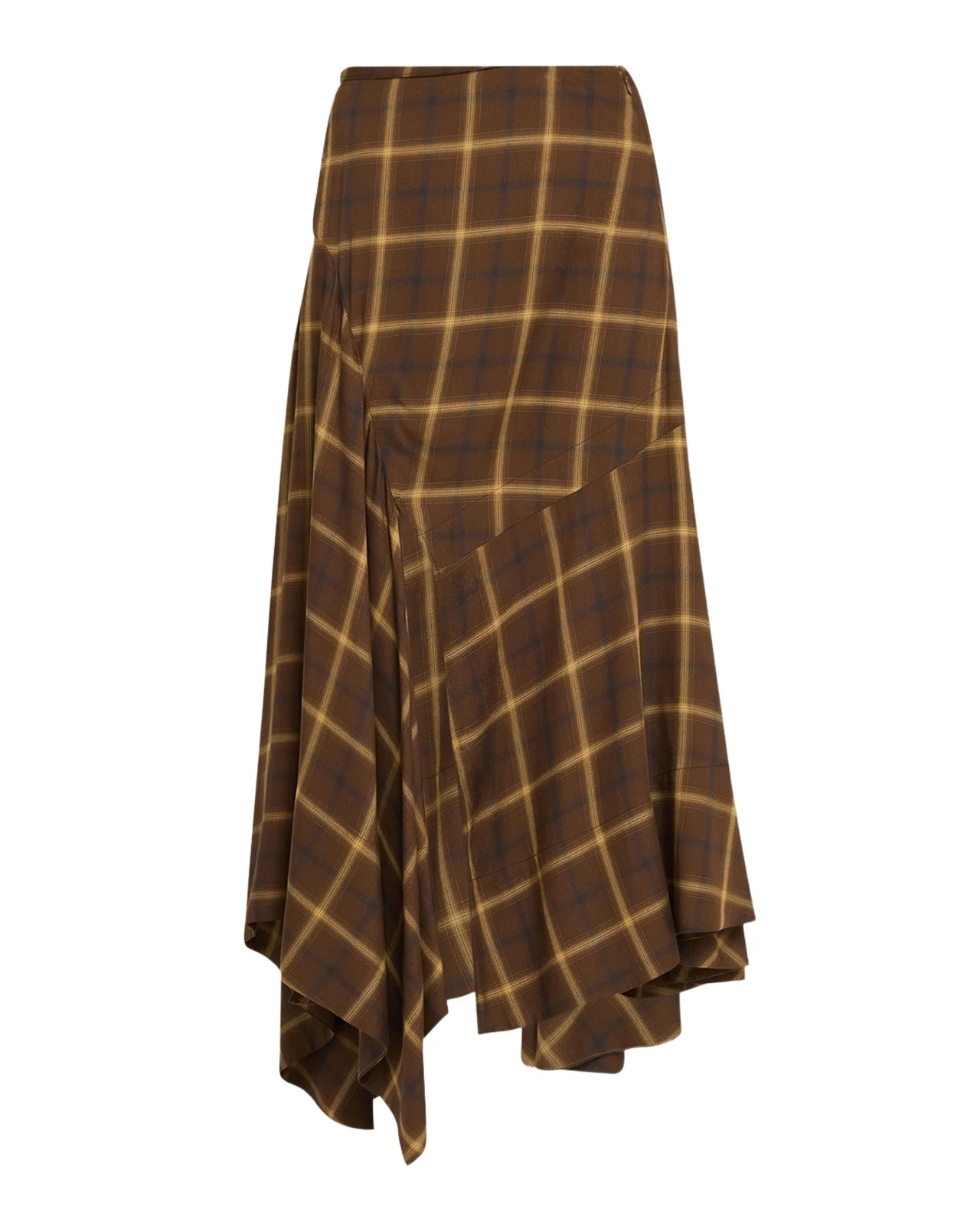 Plaid Asymmetric Slit Midi Skirt