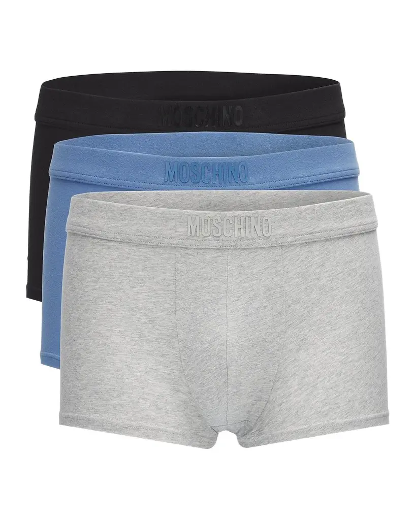 MOSCHINO Men's Tonal Logo Stretch-Jersey Trunk Brief 3-Pack | Image 1 MOSCHINO Men's Tonal Logo Stretch-Jersey Trunk Brief 3-Pack | Image 1