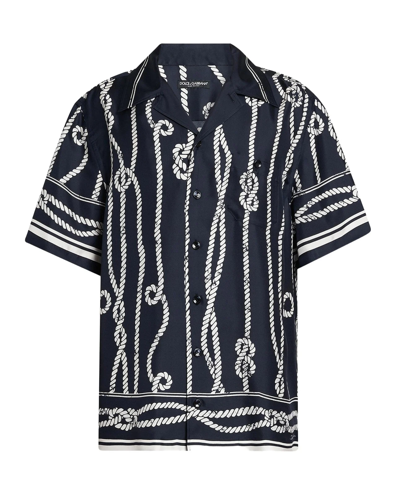 Dolce & Gabbana Men's St. Marina Rope-Print Silk Camp Shirt