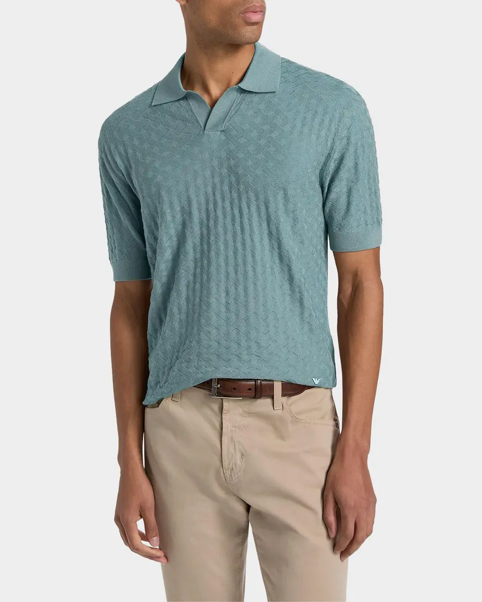 Emporio Armani Men's Tonal Basketweave Wool Sweater | Thumbnail 4 Emporio Armani Men's Tonal Basketweave Wool Sweater | Thumbnail 4