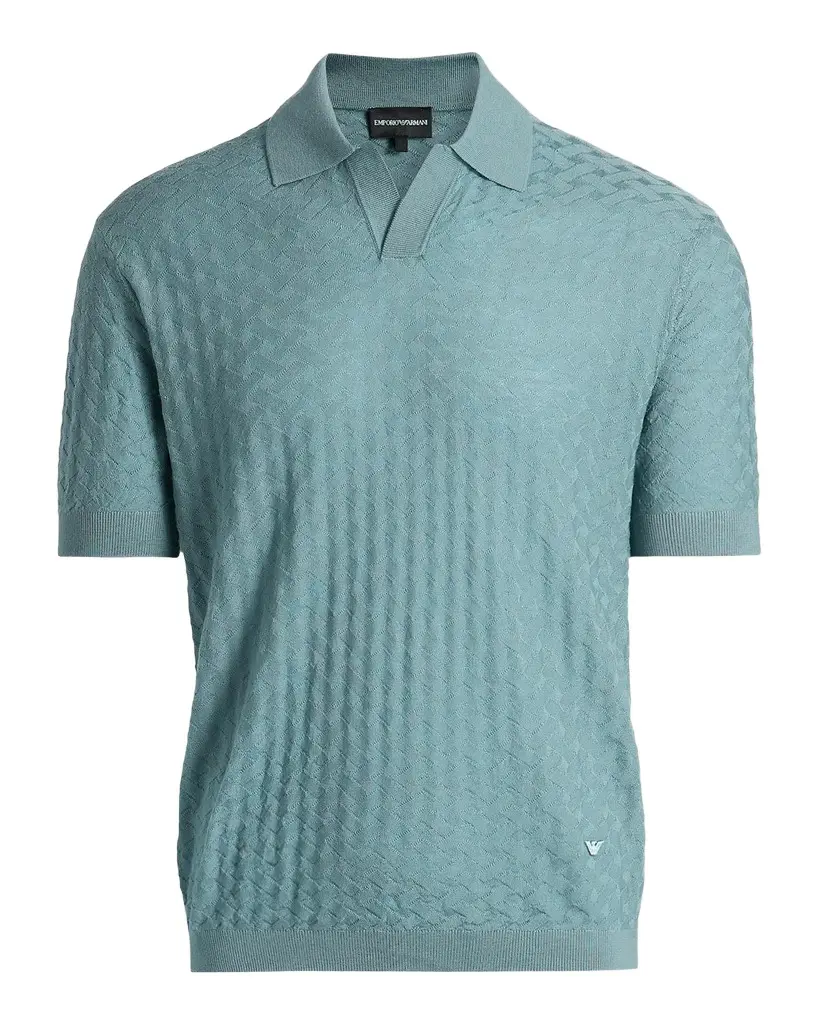 Emporio Armani Men's Tonal Basketweave Wool Sweater | Image 1 Emporio Armani Men's Tonal Basketweave Wool Sweater | Image 1