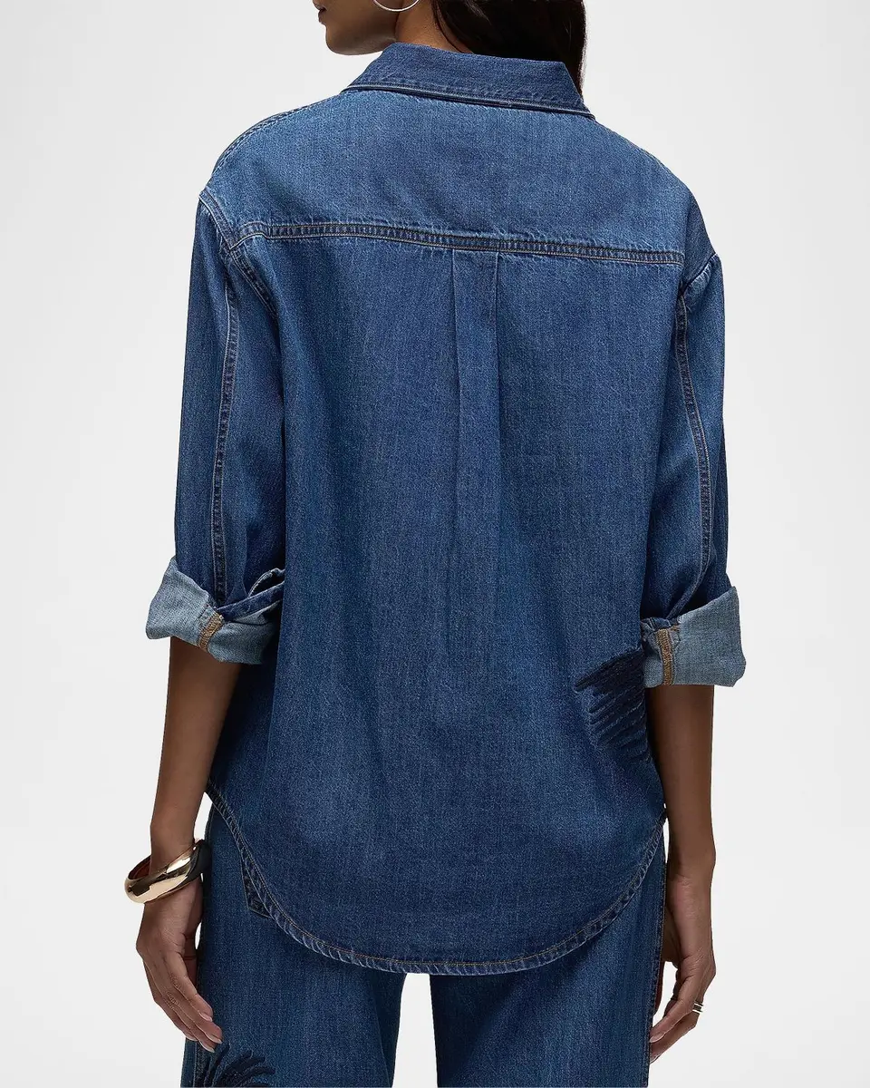 Hudson Embroidered Palm Oversized Button-Front Denim Shirt | Thumbnail 3 Hudson Embroidered Palm Oversized Button-Front Denim Shirt | Thumbnail 3