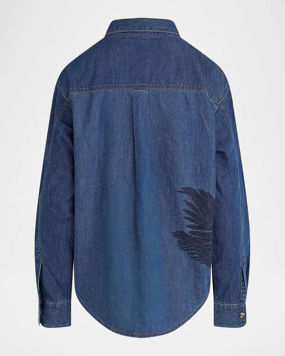 Hudson Embroidered Palm Oversized Button-Front Denim Shirt | Thumbnail 7 Hudson Embroidered Palm Oversized Button-Front Denim Shirt | Thumbnail 7
