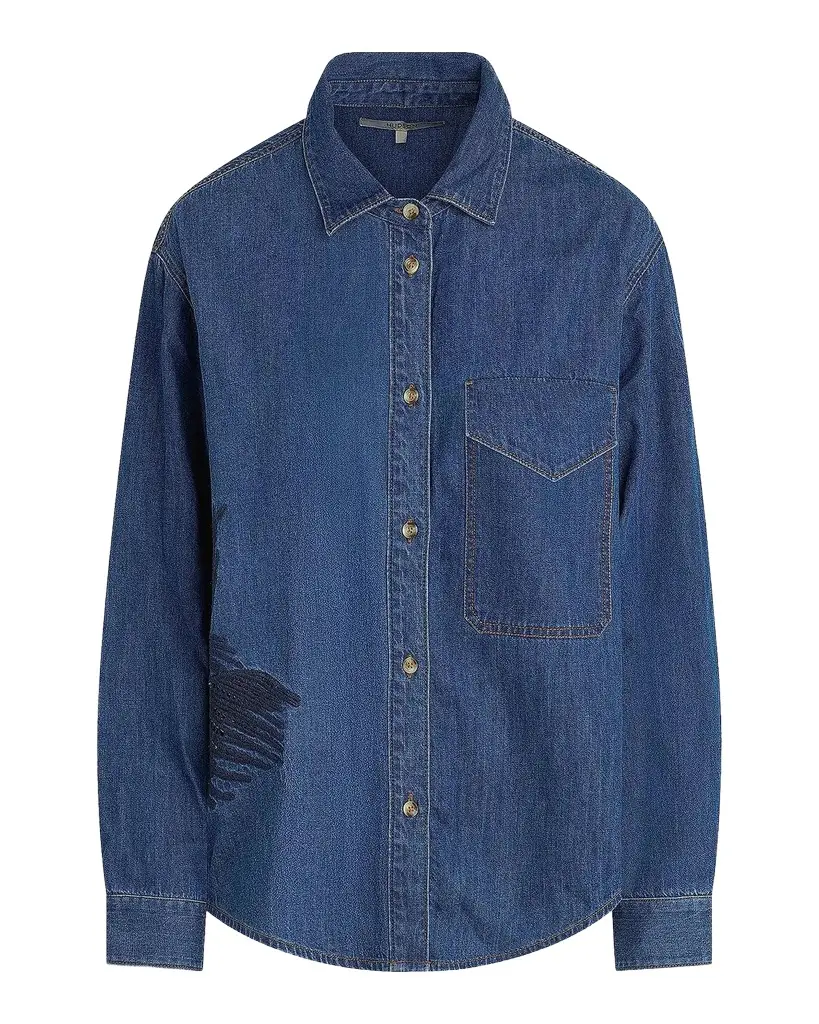 Hudson Embroidered Palm Oversized Button-Front Denim Shirt | Image 1 Hudson Embroidered Palm Oversized Button-Front Denim Shirt | Image 1