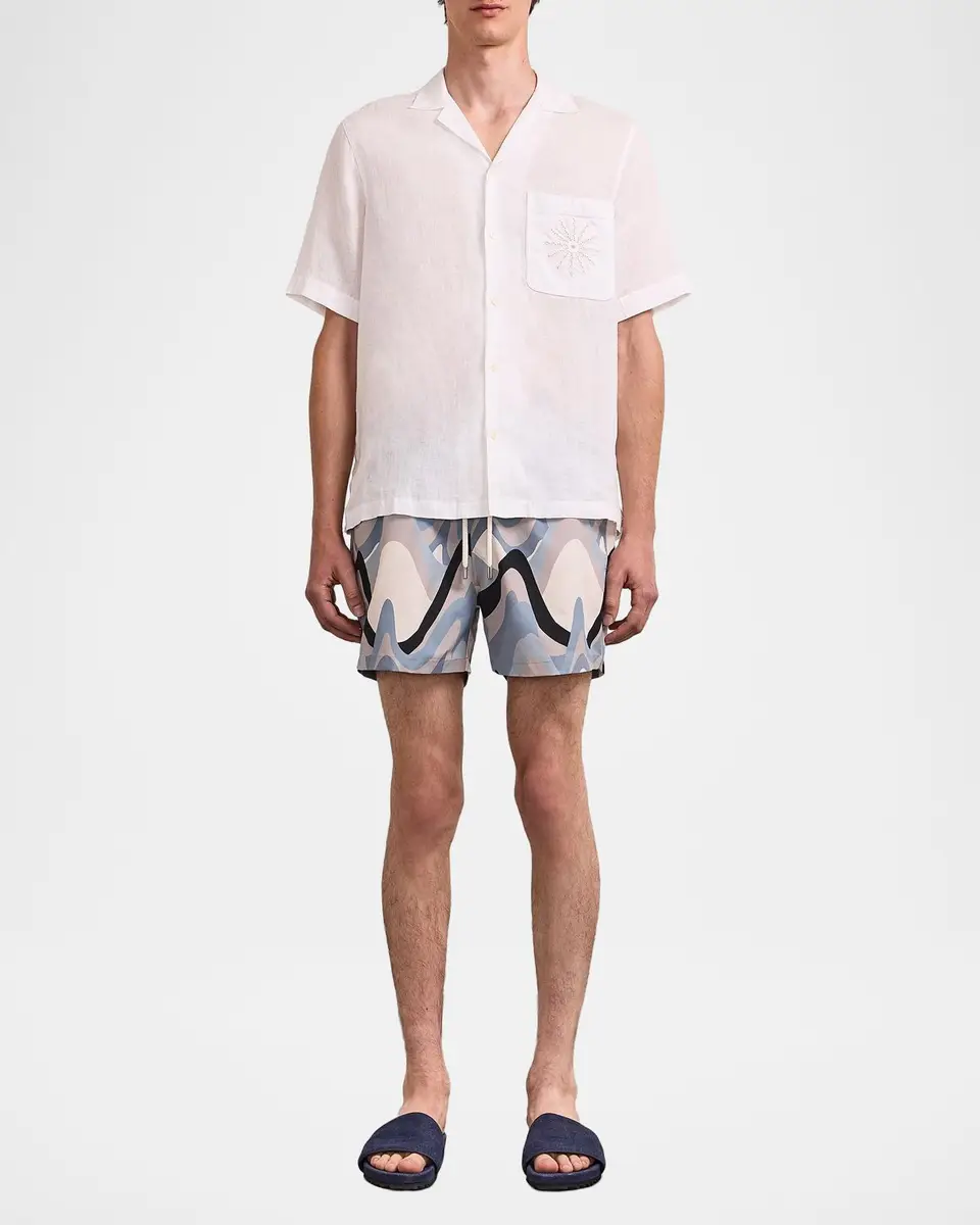 Frescobol Carioca Men's Alves Embroidered-Trim Linen Camp Shirt | Thumbnail 2 Frescobol Carioca Men's Alves Embroidered-Trim Linen Camp Shirt | Thumbnail 2