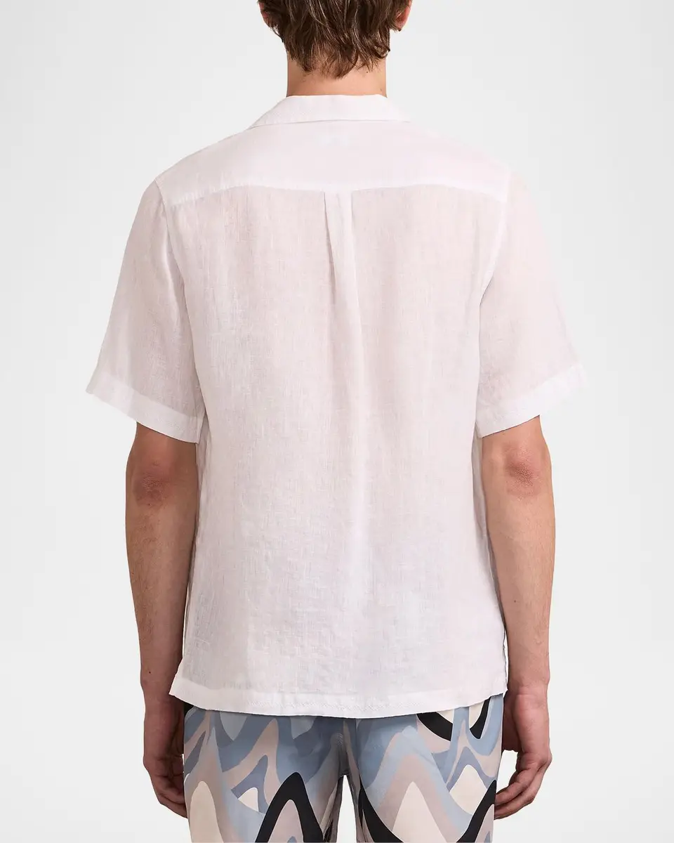 Frescobol Carioca Men's Alves Embroidered-Trim Linen Camp Shirt | Thumbnail 3 Frescobol Carioca Men's Alves Embroidered-Trim Linen Camp Shirt | Thumbnail 3