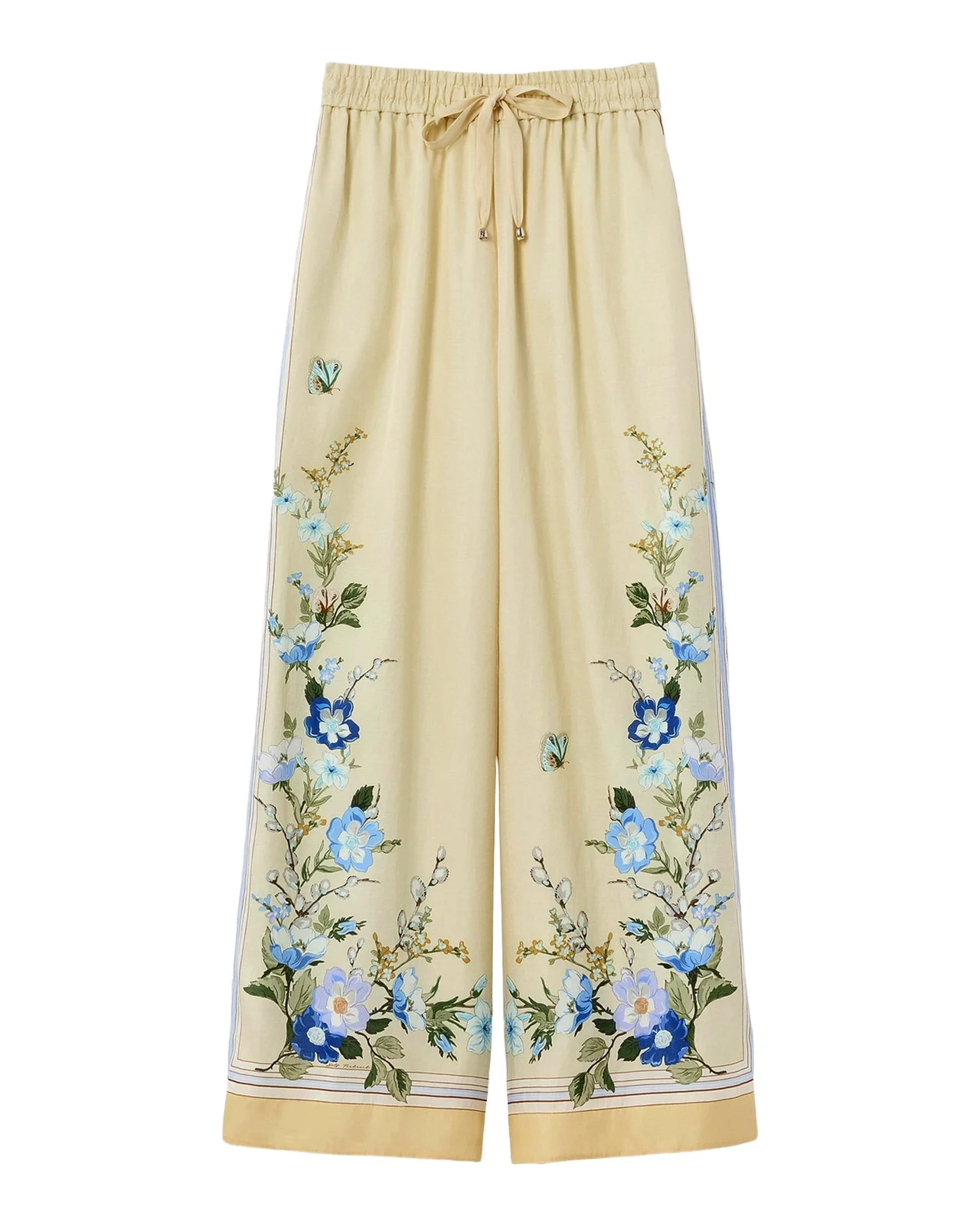Floral Organza Wide-Leg Drawstring Pants