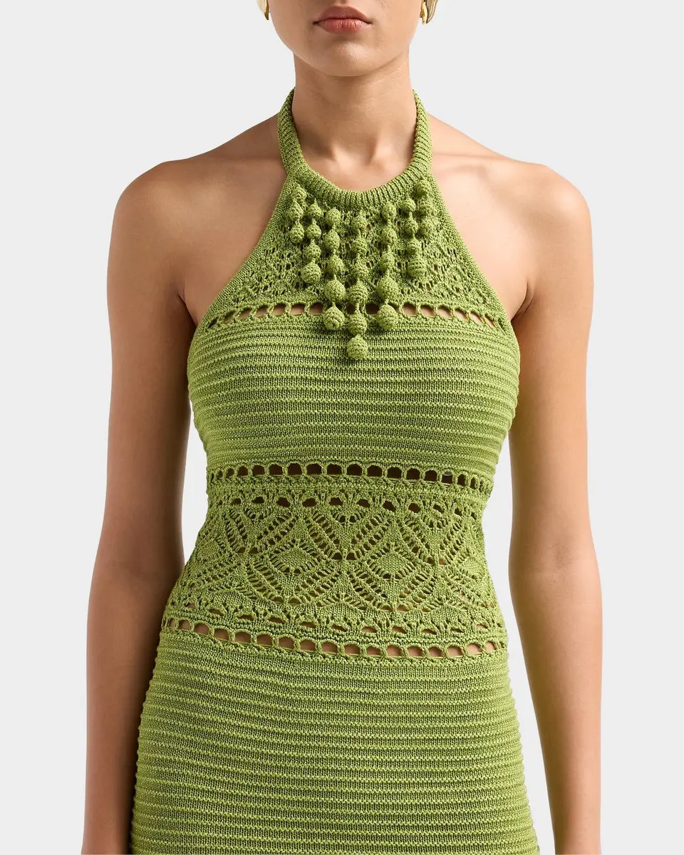 Retrofête Roseline Metallic Crochet Halter Dress | Thumbnail 5