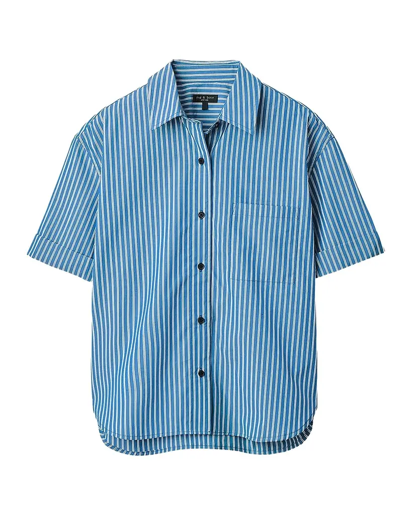 Connie Short-Sleeve Striped Poplin Shirt Connie Short-Sleeve Striped Poplin Shirt