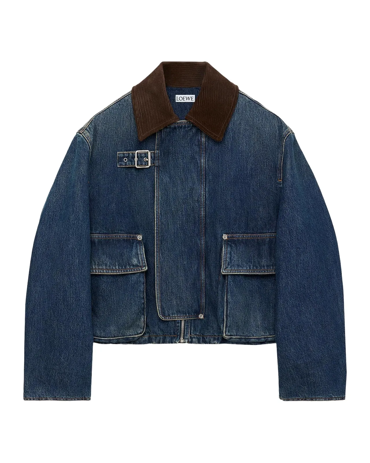 Loewe Corduroy-Collar Denim Short Parka Jacket