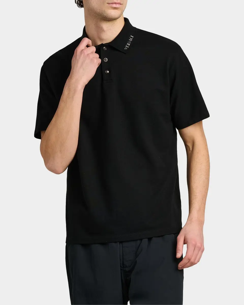 Versace Jeans Couture Men's Piquet Medusa Buttons Cotton Polo Shirt | Thumbnail 4 Versace Jeans Couture Men's Piquet Medusa Buttons Cotton Polo Shirt | Thumbnail 4