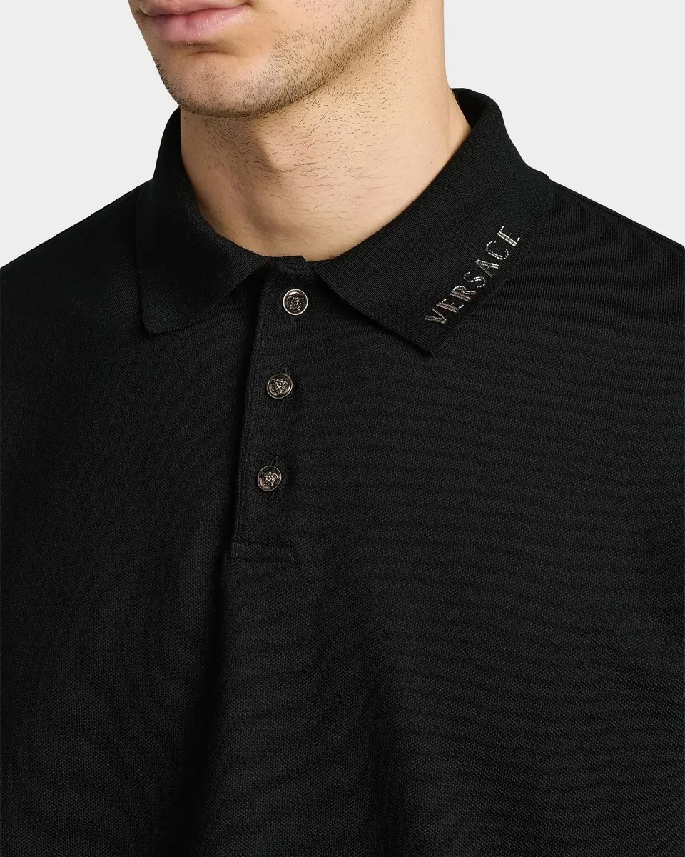 Versace Jeans Couture Men's Piquet Medusa Buttons Cotton Polo Shirt | Thumbnail 5 Versace Jeans Couture Men's Piquet Medusa Buttons Cotton Polo Shirt | Thumbnail 5