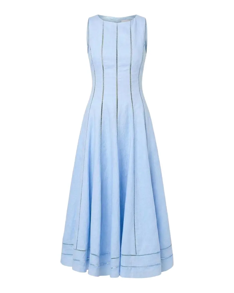 NICHOLAS Lark Linen Lattice-Trim Midi Dress | Image 1 NICHOLAS Lark Linen Lattice-Trim Midi Dress | Image 1