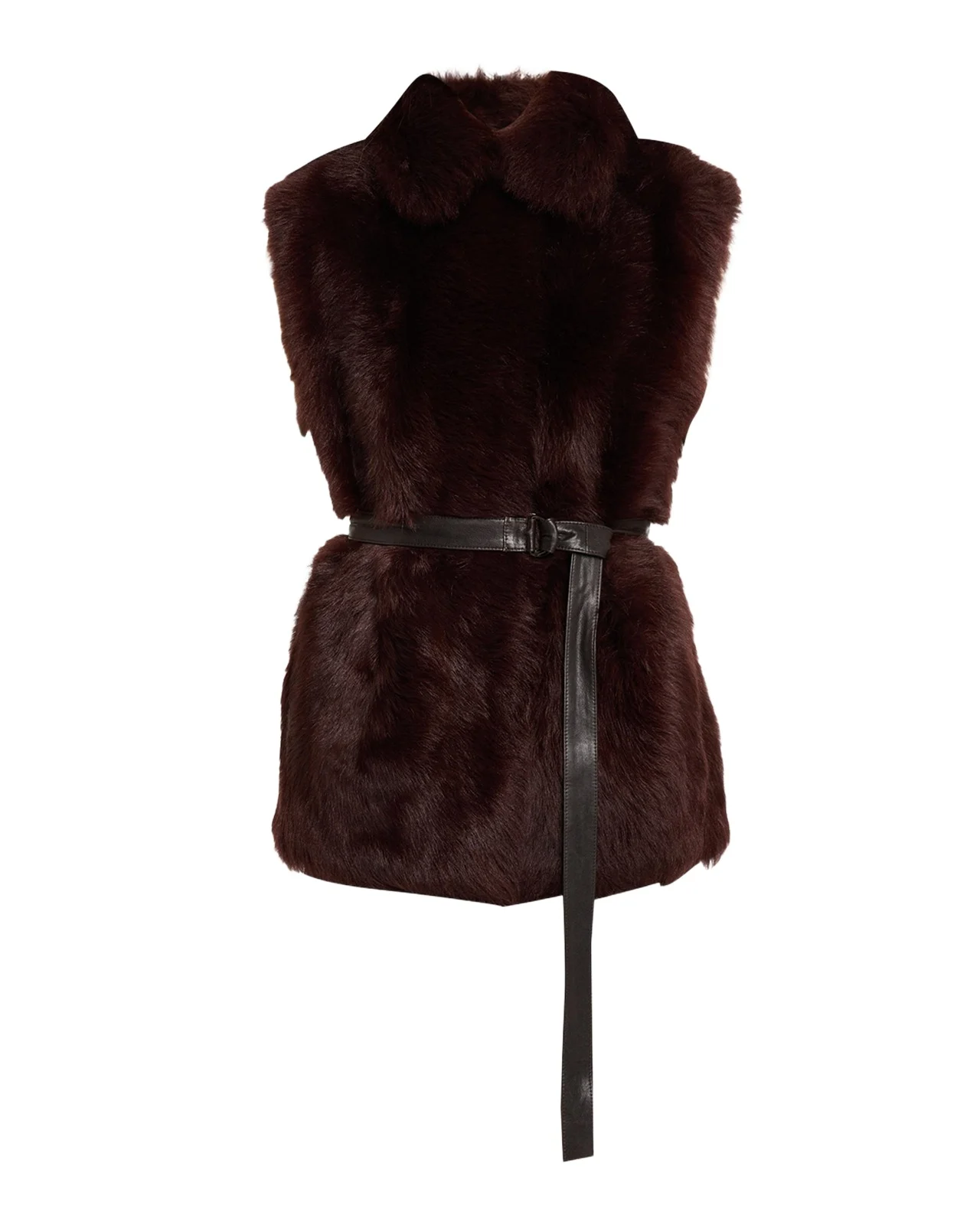 Leather-Trim Lamb Shearling Belted Vest Leather-Trim Lamb Shearling Belted Vest