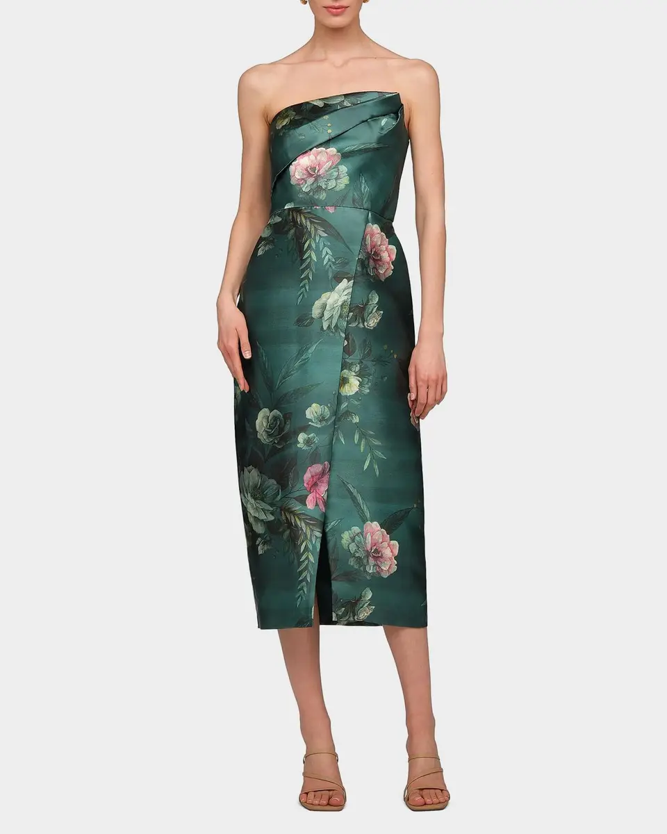 Kay Unger New York Amelie Floral Satin Tea-Length Dress | Thumbnail 2