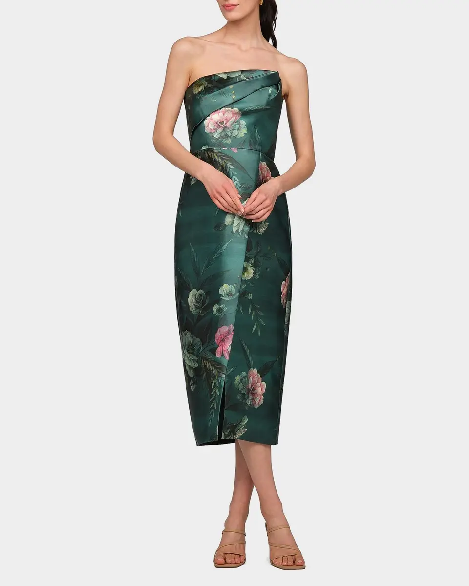 Kay Unger New York Amelie Floral Satin Tea-Length Dress | Thumbnail 4