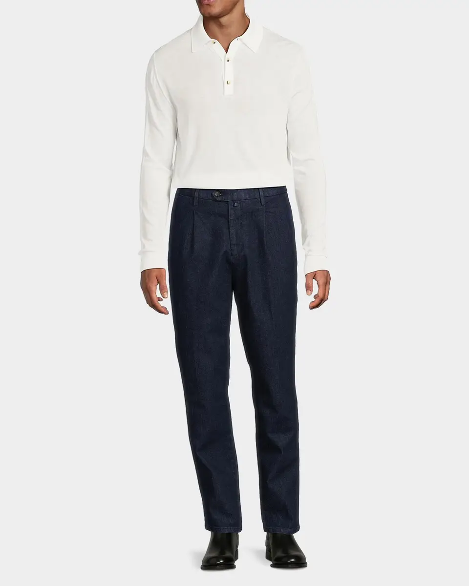 Sartorio Men's Pleated Stretch Cotton Denim Trousers | Thumbnail 2