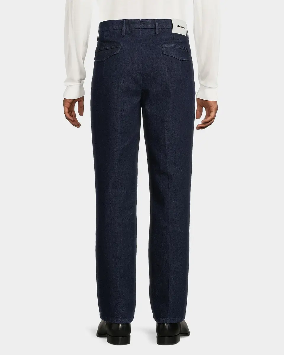 Sartorio Men's Pleated Stretch Cotton Denim Trousers | Thumbnail 3
