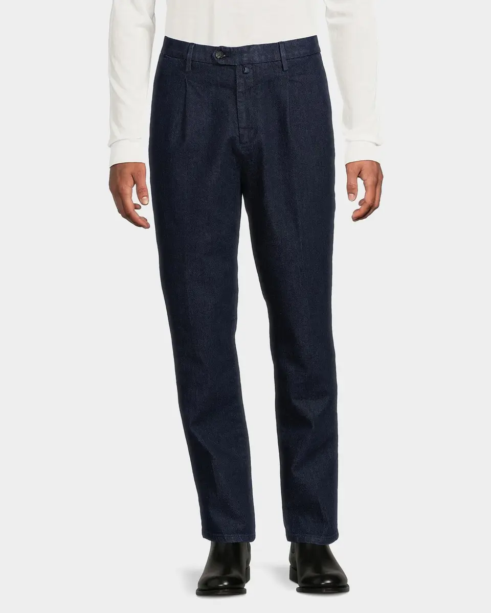 Sartorio Men's Pleated Stretch Cotton Denim Trousers | Thumbnail 4