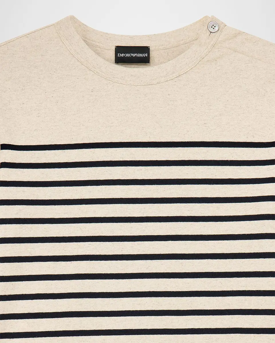 Emporio Armani Men's Striped Cotton-Linen Jersey Sweater | Thumbnail 3 Emporio Armani Men's Striped Cotton-Linen Jersey Sweater | Thumbnail 3