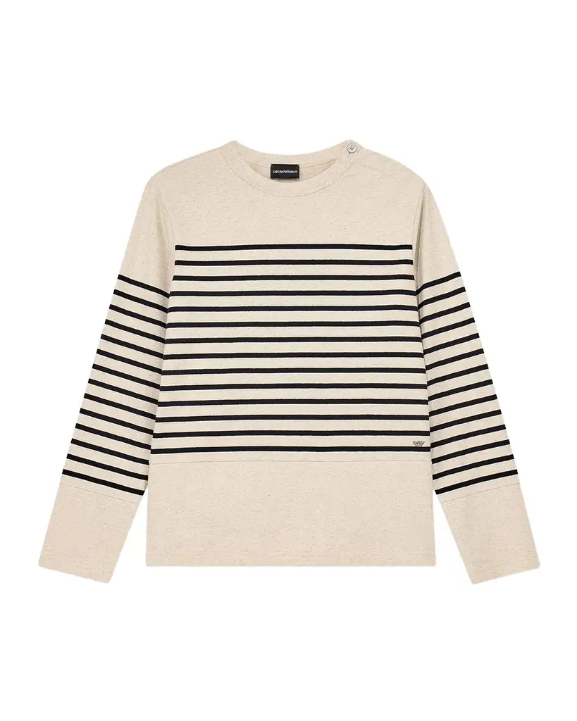 Emporio Armani Men's Striped Cotton-Linen Jersey Sweater | Image 1 Emporio Armani Men's Striped Cotton-Linen Jersey Sweater | Image 1