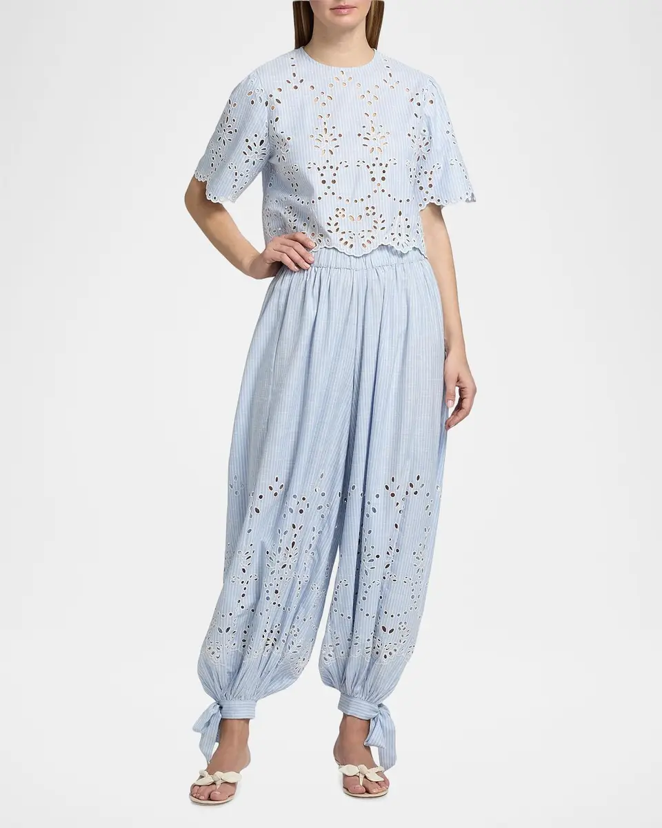 Hemant & Nandita Eyelet Striped Cotton-Blend Harem Pants | Thumbnail 2 Hemant & Nandita Eyelet Striped Cotton-Blend Harem Pants | Thumbnail 2