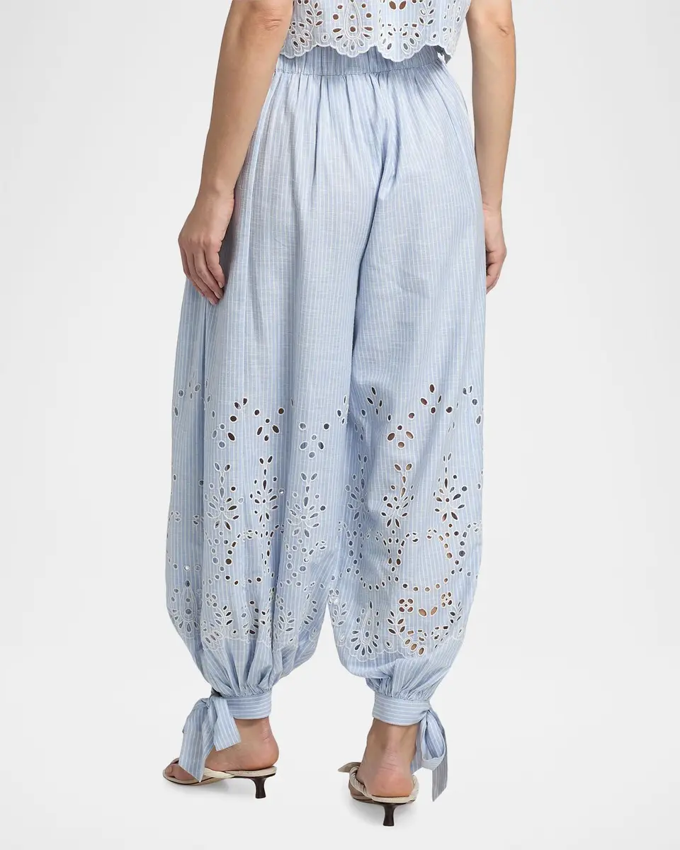 Hemant & Nandita Eyelet Striped Cotton-Blend Harem Pants | Thumbnail 3 Hemant & Nandita Eyelet Striped Cotton-Blend Harem Pants | Thumbnail 3