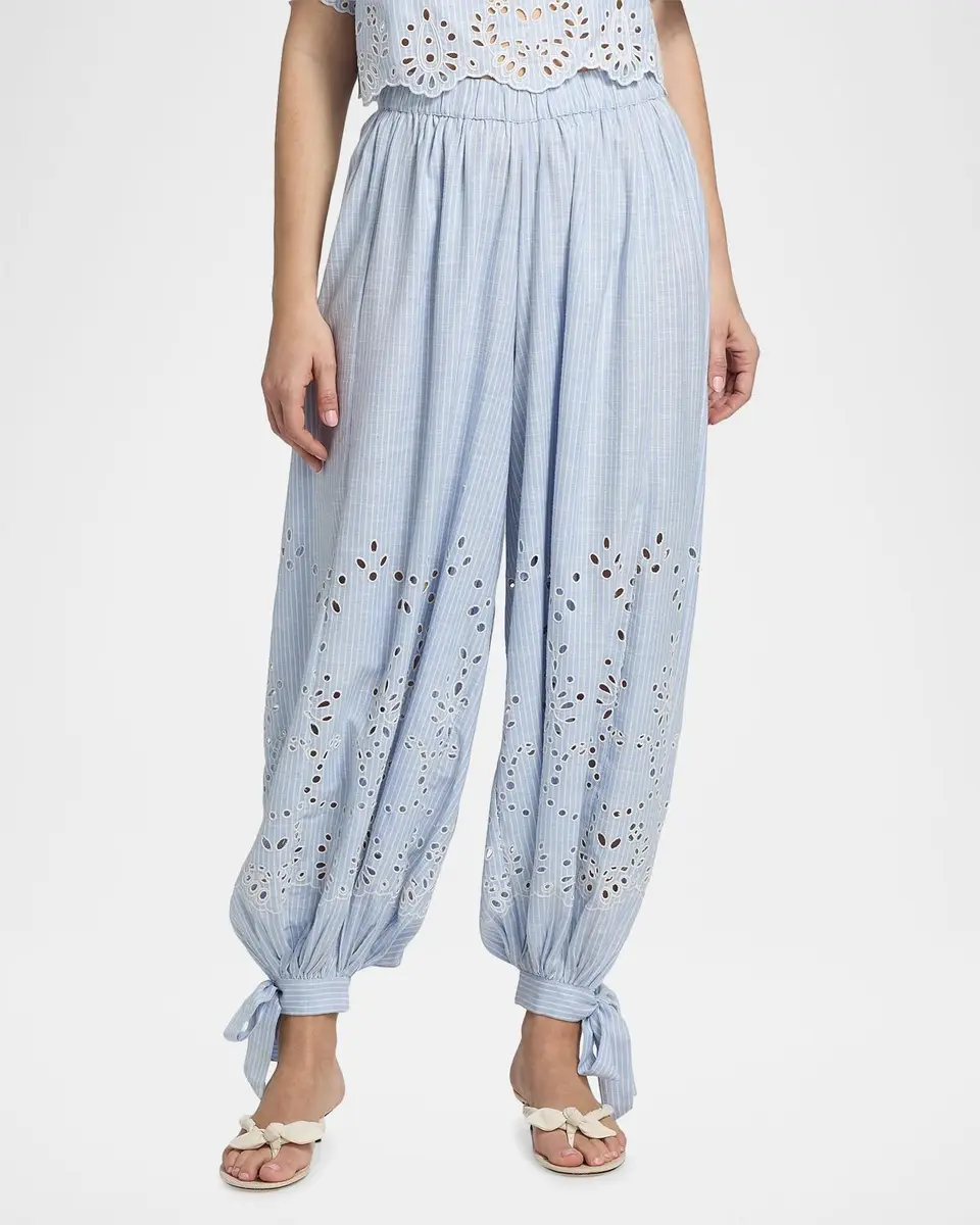 Hemant & Nandita Eyelet Striped Cotton-Blend Harem Pants | Thumbnail 4 Hemant & Nandita Eyelet Striped Cotton-Blend Harem Pants | Thumbnail 4