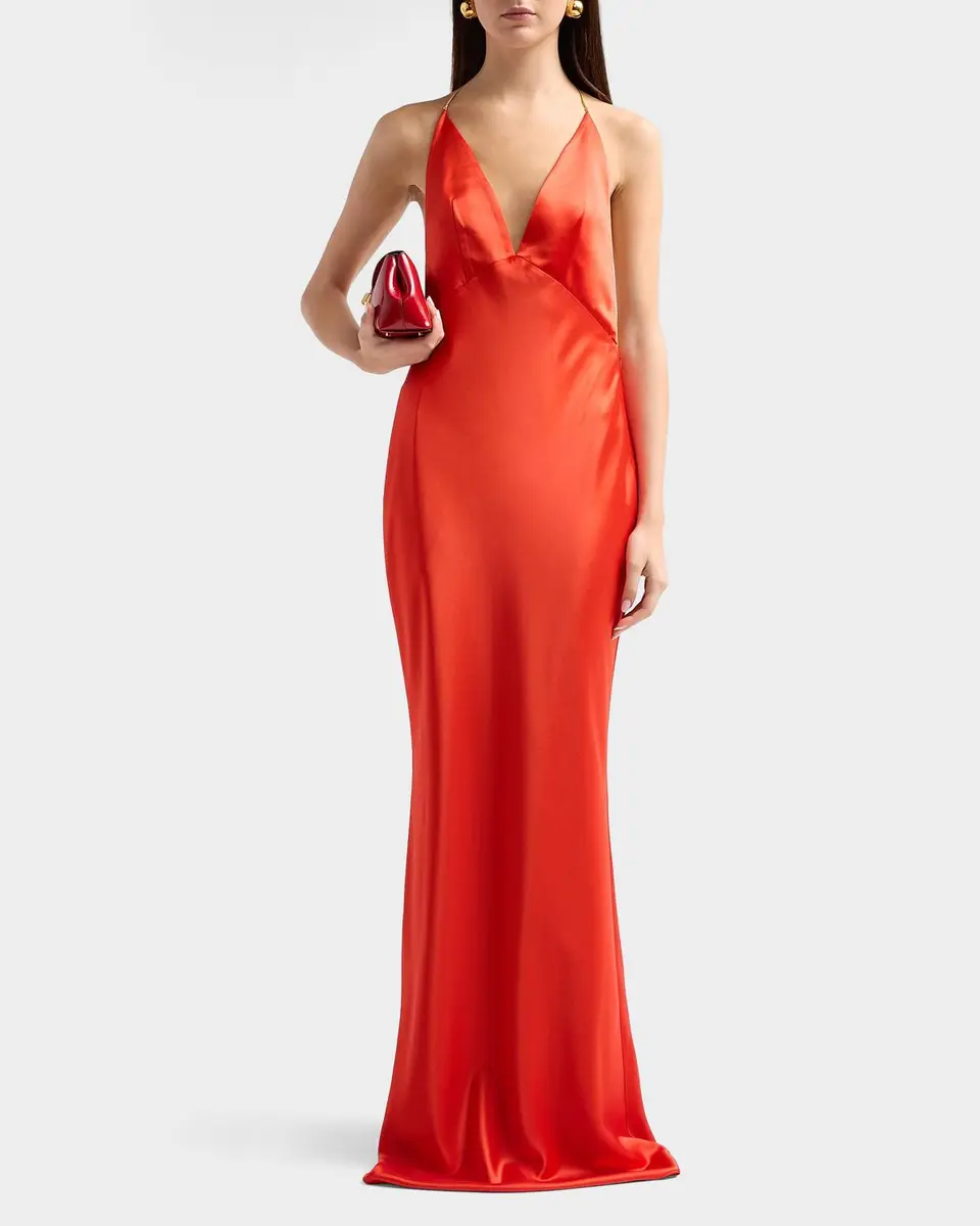 Retrofête Arianell Plunging Satin Maxi Dress | Thumbnail 2