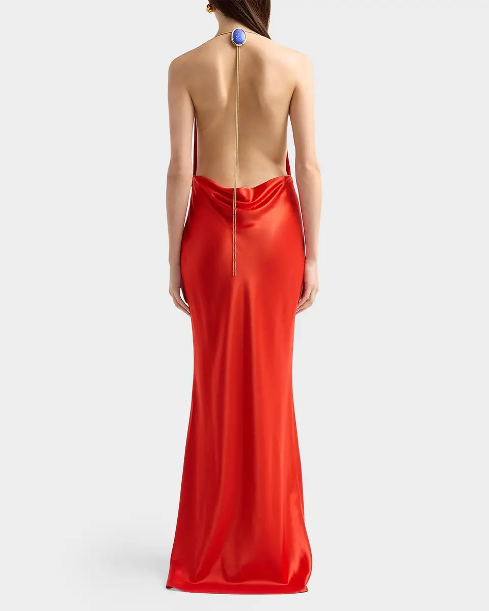 Retrofête Arianell Plunging Satin Maxi Dress | Thumbnail 3