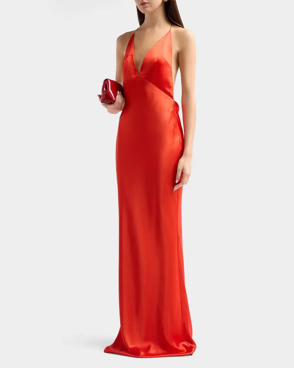 Retrofête Arianell Plunging Satin Maxi Dress | Thumbnail 4