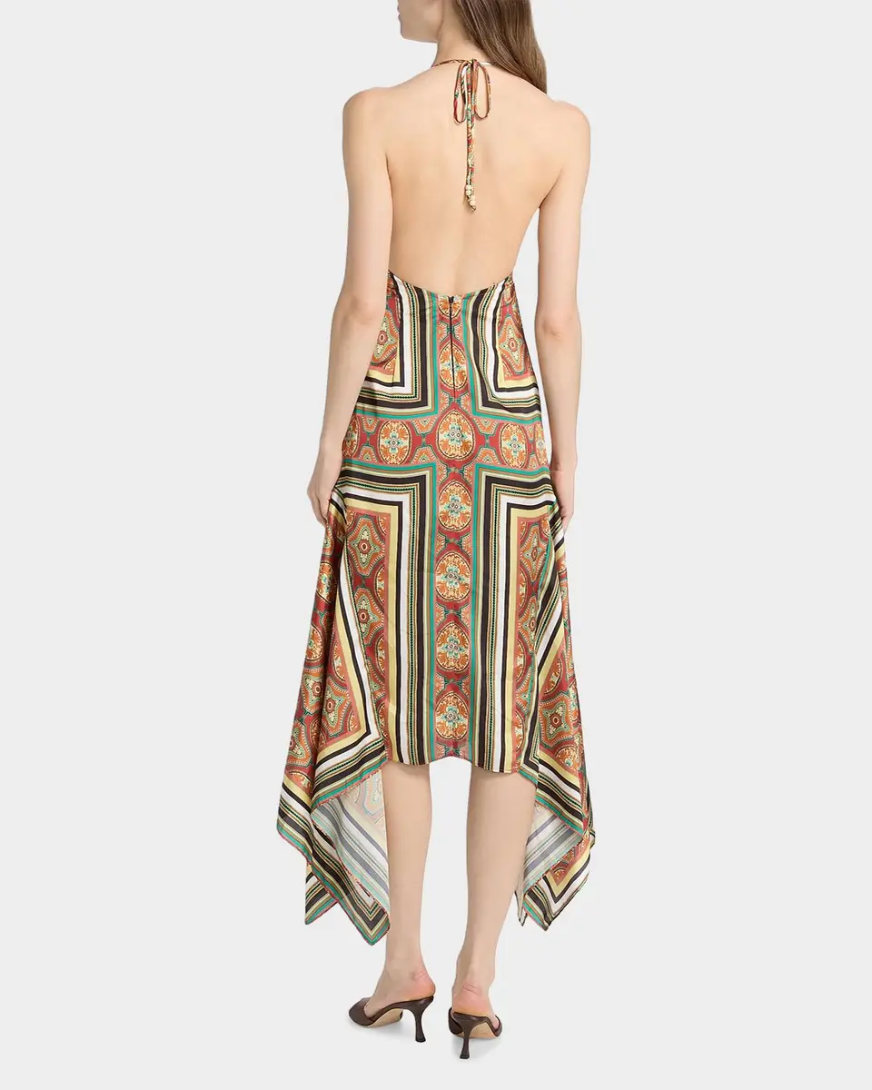 Misa Los Angeles Sheila Printed Satin Handkerchief Midi Dress | Thumbnail 3