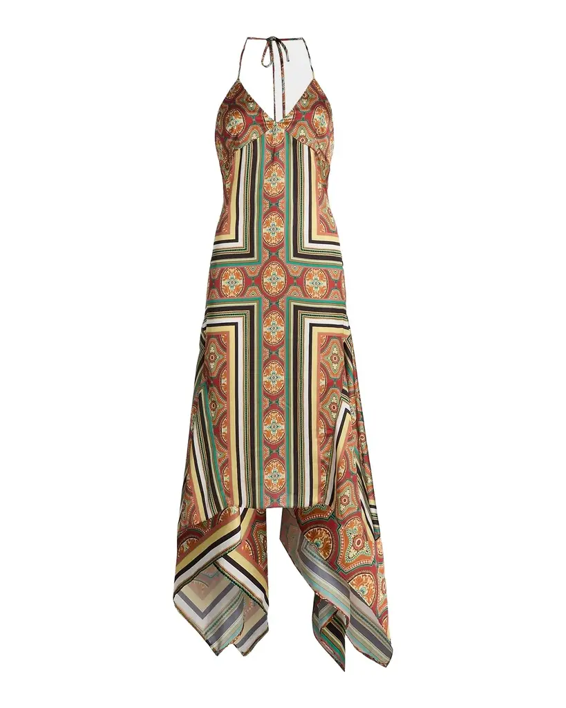 MISA Los Angeles Sheila Printed Satin Handkerchief Midi Dress | Image 1 MISA Los Angeles Sheila Printed Satin Handkerchief Midi Dress | Image 1
