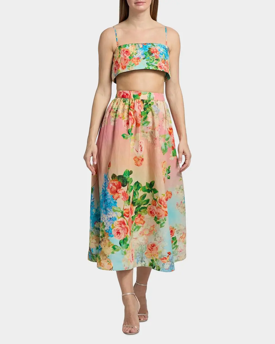 Hemant & Nandita Floral Ombré Cotton-Linen Midi Skirt | Thumbnail 2 Hemant & Nandita Floral Ombré Cotton-Linen Midi Skirt | Thumbnail 2