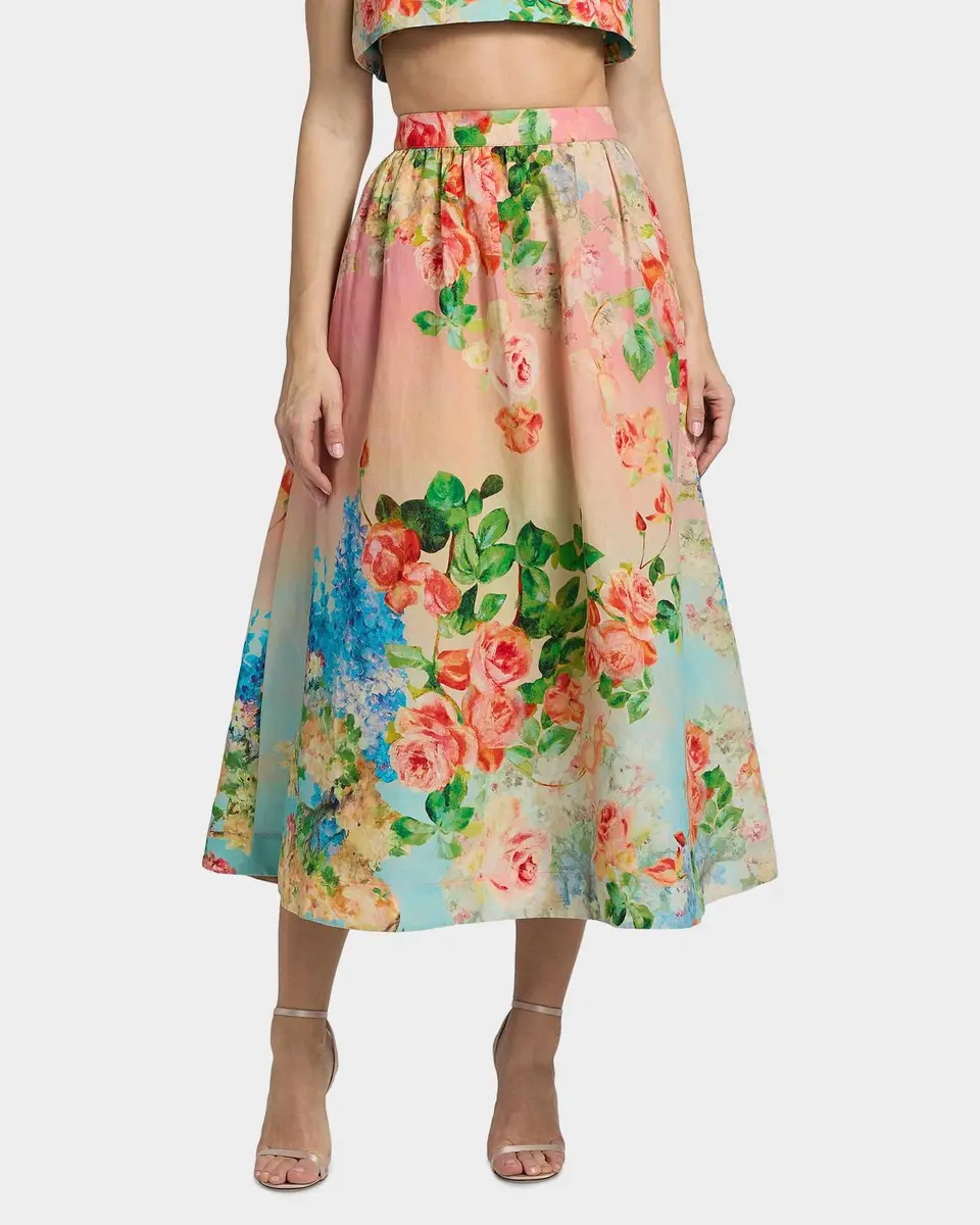 Hemant & Nandita Floral Ombré Cotton-Linen Midi Skirt | Thumbnail 4 Hemant & Nandita Floral Ombré Cotton-Linen Midi Skirt | Thumbnail 4