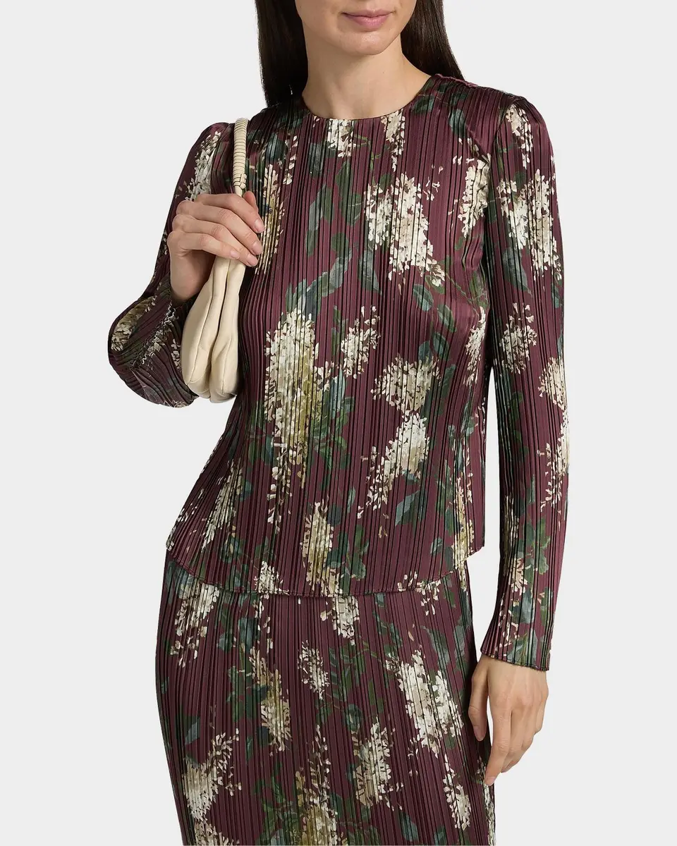 Vince Floral Micro-Pleated Crewneck Top | Thumbnail 4 Vince Floral Micro-Pleated Crewneck Top | Thumbnail 4