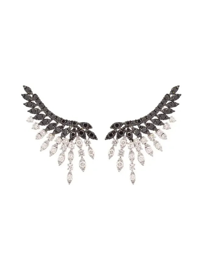2.14ct Black Diamond 18K Gold Wing Climber Earrings