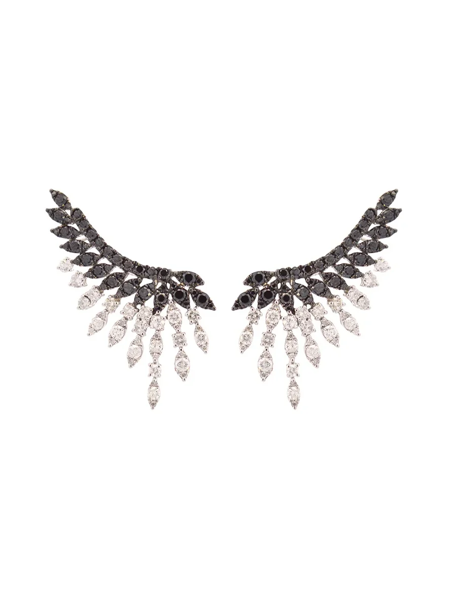 Wish Fine Jewelry 2.14ct Black Diamond 18K Gold Wing Climber Earrings