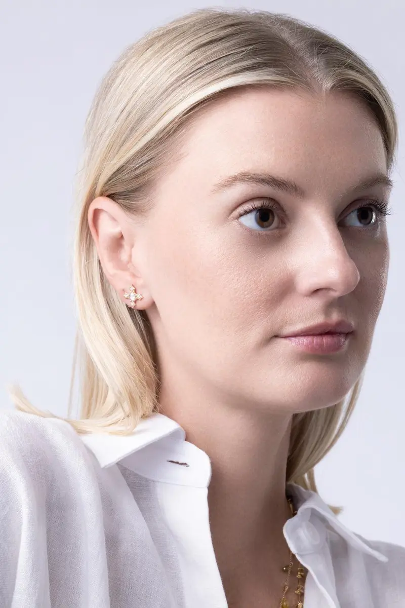 PARULINA Diamond Rose Tudor Stud Earrings | Thumbnail 4 PARULINA Diamond Rose Tudor Stud Earrings | Thumbnail 4