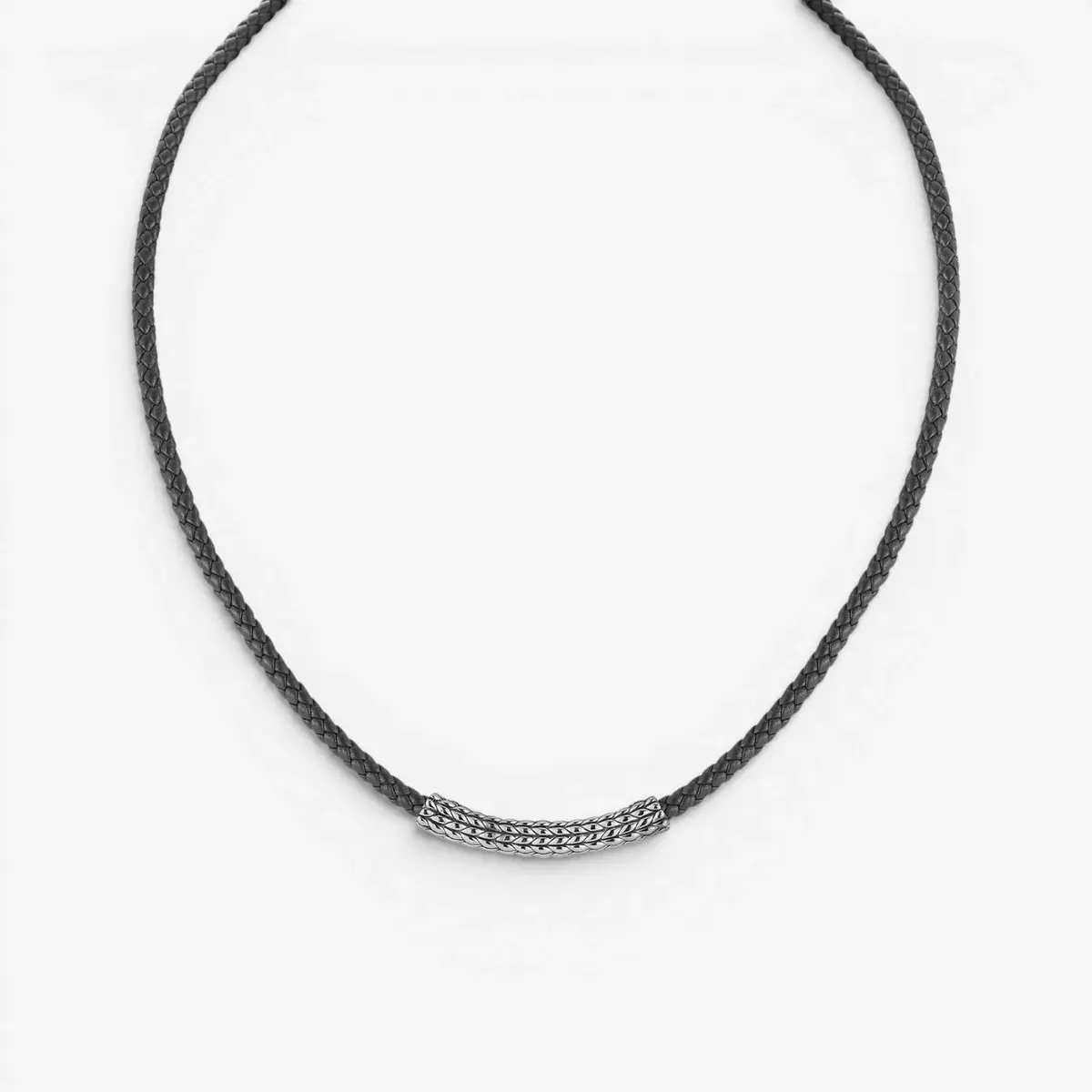 JAI JAI Sterling Silver Leather Textured Station Black Men's Necklace by The Solist | Thumbnail 2 JAI JAI Sterling Silver Leather Textured Station Black Men's Necklace by The Solist | Thumbnail 2