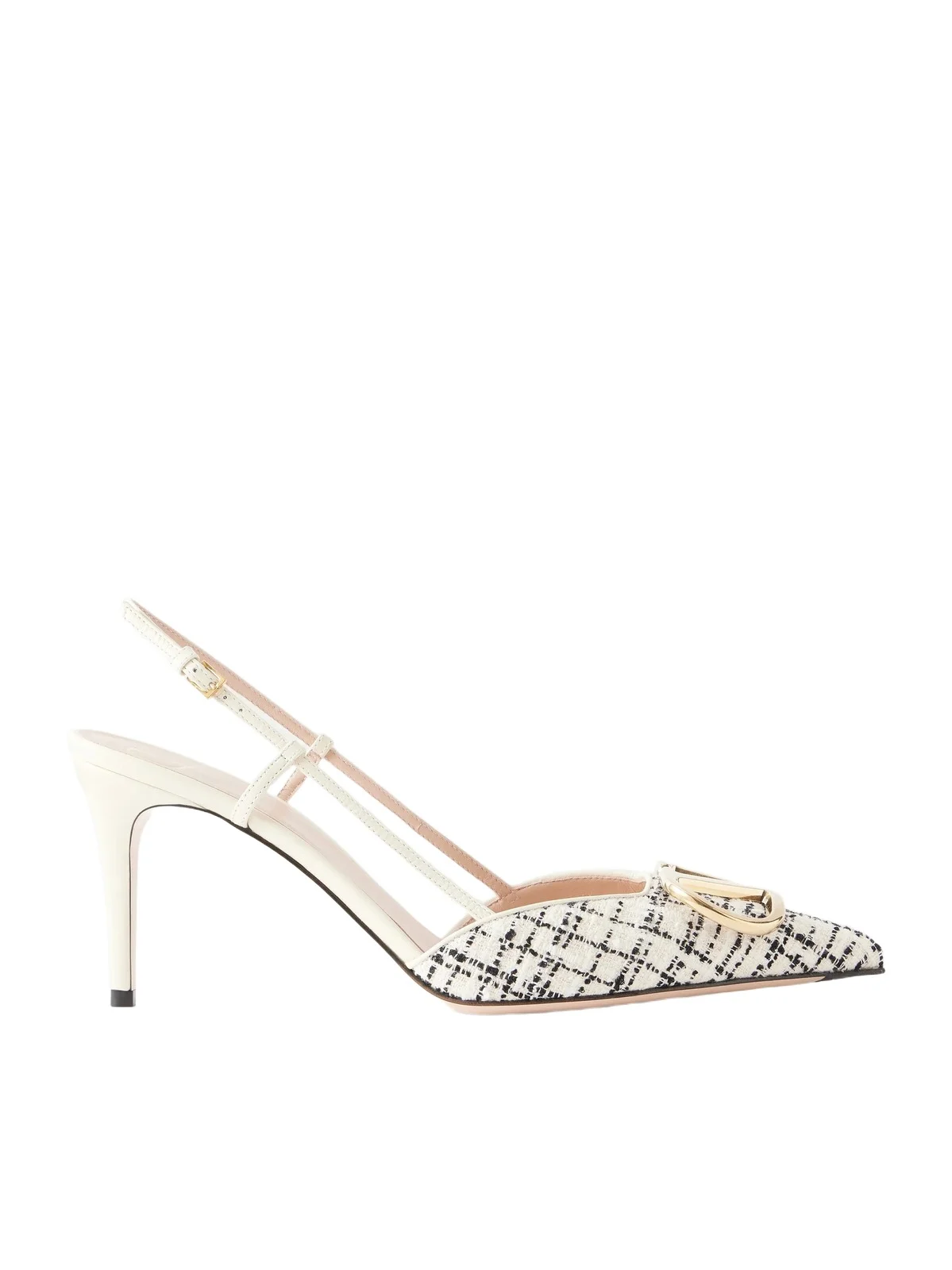Valentino Garavani Vlogo 80 Checked Leather-trimmed Bouclé Slingback Pumps