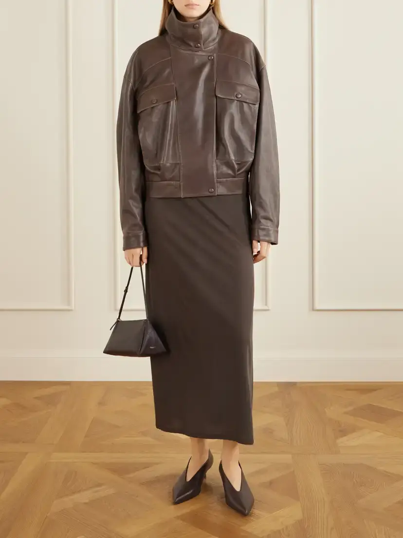 Nour Hammour Quincy Cropped Paneled Leather Bomber Jacket | Thumbnail 2 Nour Hammour Quincy Cropped Paneled Leather Bomber Jacket | Thumbnail 2
