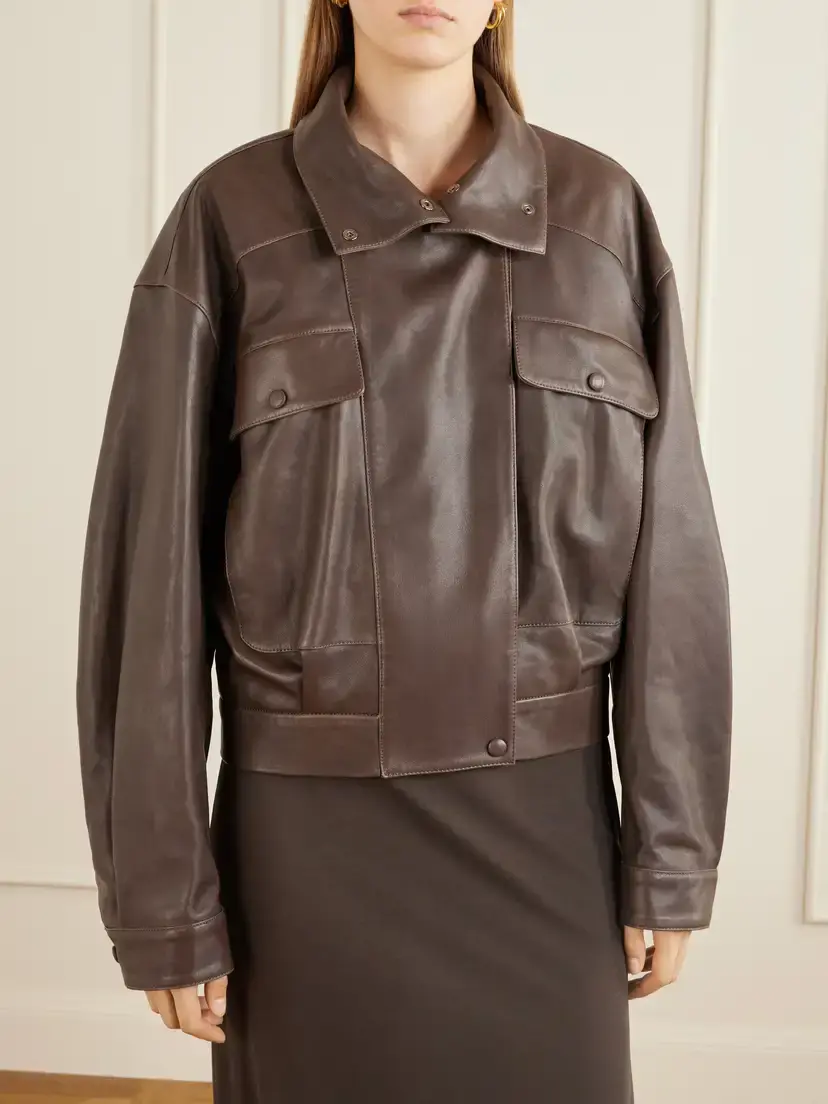 Nour Hammour Quincy Cropped Paneled Leather Bomber Jacket | Thumbnail 3 Nour Hammour Quincy Cropped Paneled Leather Bomber Jacket | Thumbnail 3