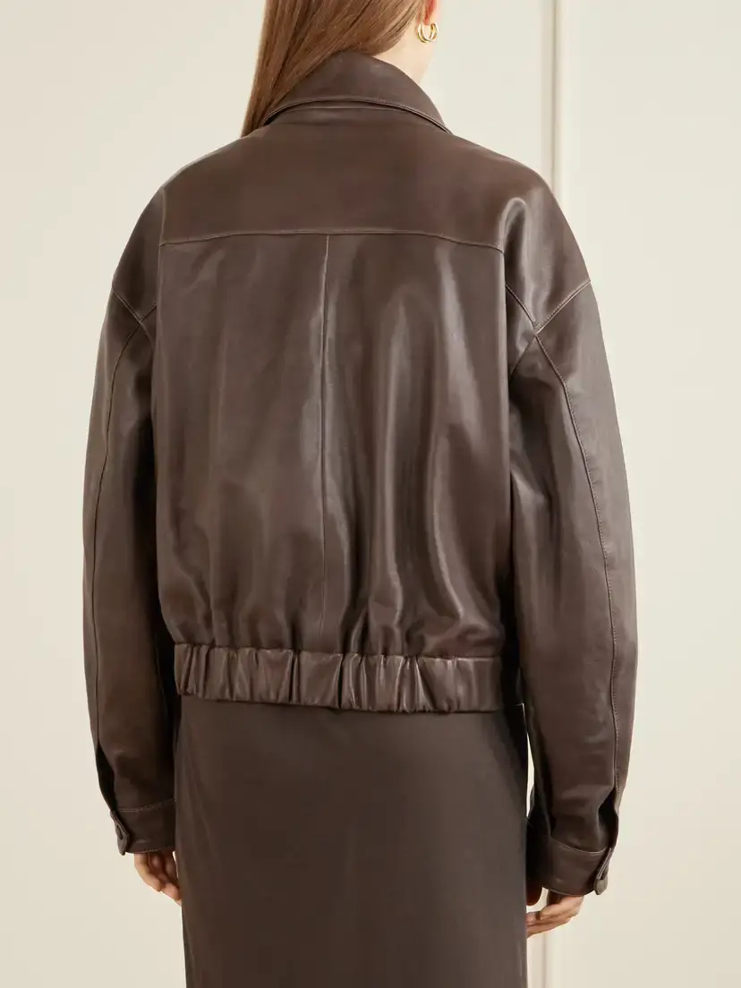 Nour Hammour Quincy Cropped Paneled Leather Bomber Jacket | Thumbnail 4 Nour Hammour Quincy Cropped Paneled Leather Bomber Jacket | Thumbnail 4