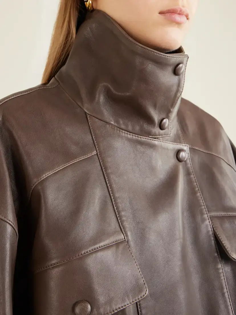 Nour Hammour Quincy Cropped Paneled Leather Bomber Jacket | Thumbnail 5 Nour Hammour Quincy Cropped Paneled Leather Bomber Jacket | Thumbnail 5
