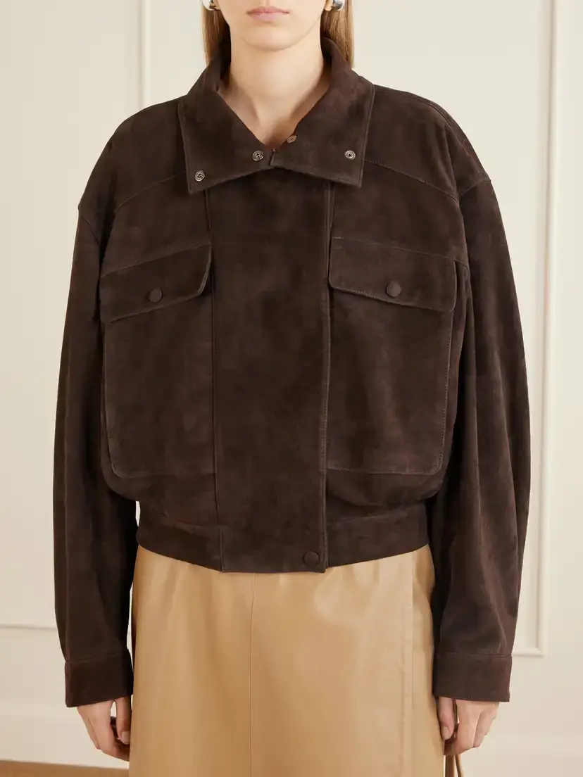 Nour Hammour Quincy Cropped Paneled Suede Bomber Jacket | Thumbnail 3 Nour Hammour Quincy Cropped Paneled Suede Bomber Jacket | Thumbnail 3