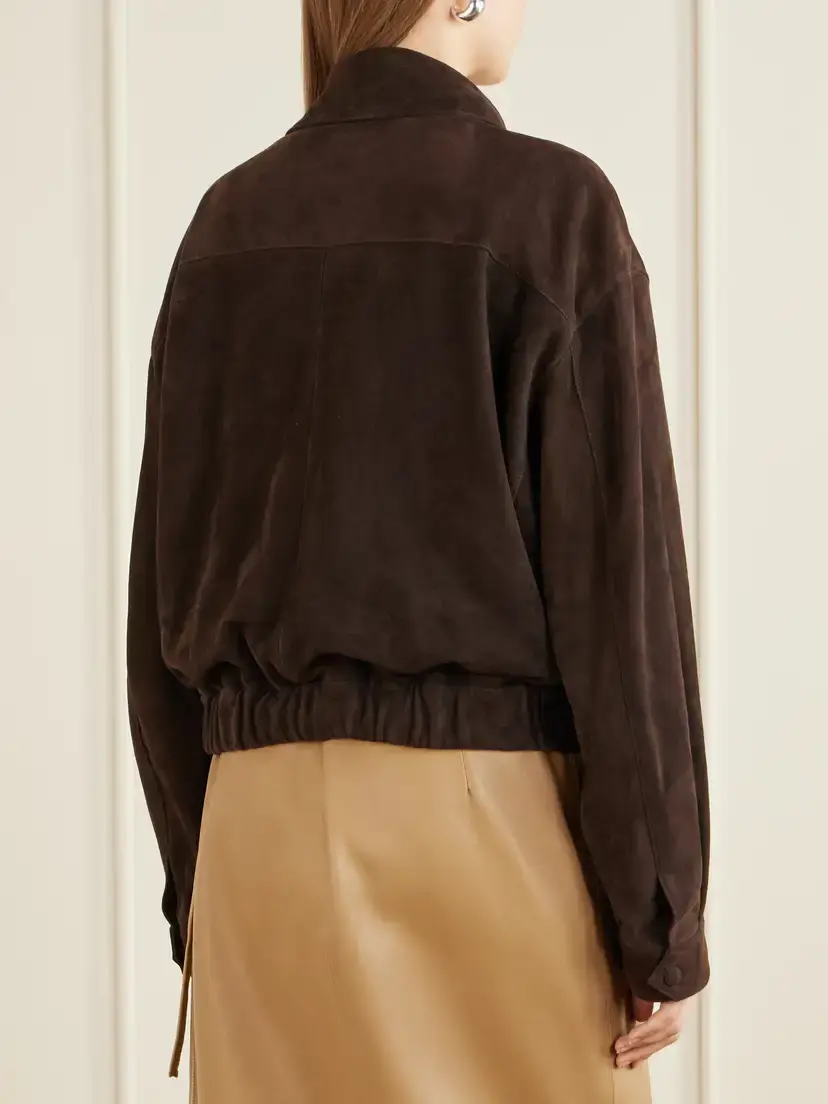 Nour Hammour Quincy Cropped Paneled Suede Bomber Jacket | Thumbnail 4 Nour Hammour Quincy Cropped Paneled Suede Bomber Jacket | Thumbnail 4